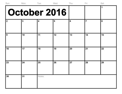Calendar October 2016